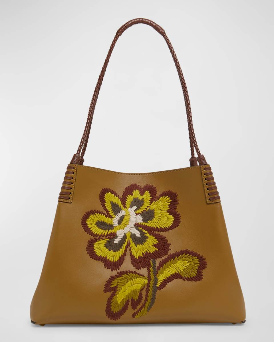 Libra Embroidered Leather Shoulder Bag
